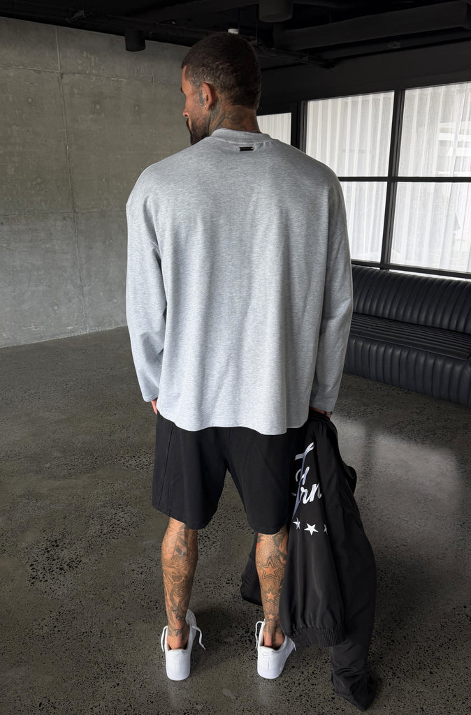 Script L/S Tee Grey Marle
