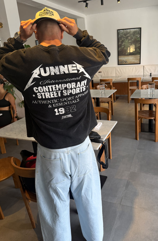 International L/S Waffle Tee Washed Black