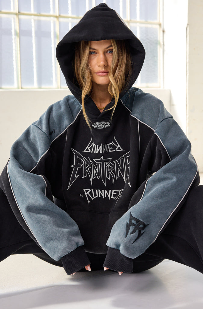 Tagged 2 Tone Hoodie Washed Black