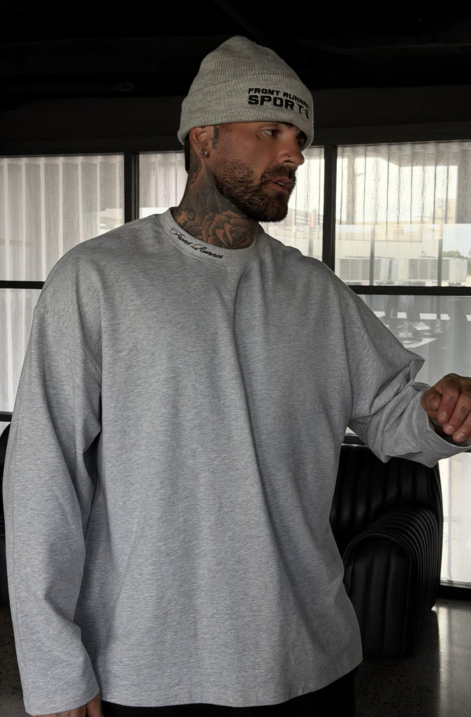 Script L/S Tee Grey Marle