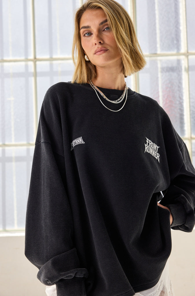 International L/S Waffle Tee Washed Black