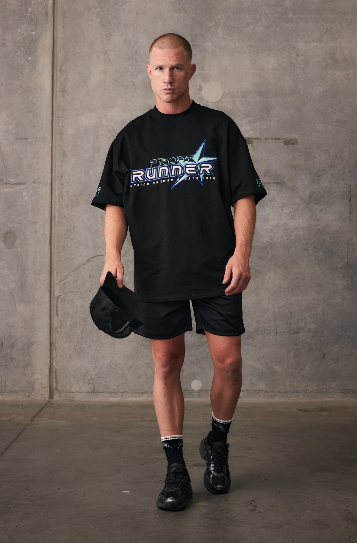 SS Runner Logo Tee - Black Aqua - Men