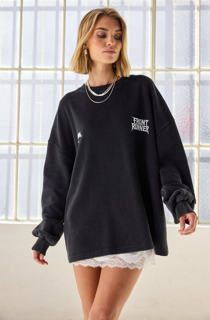 International L/S Waffle Tee Washed Black