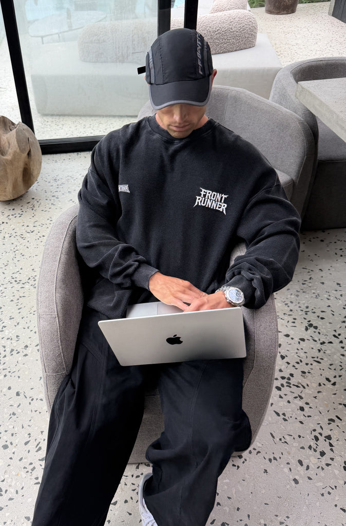 International L/S Waffle Tee Washed Black
