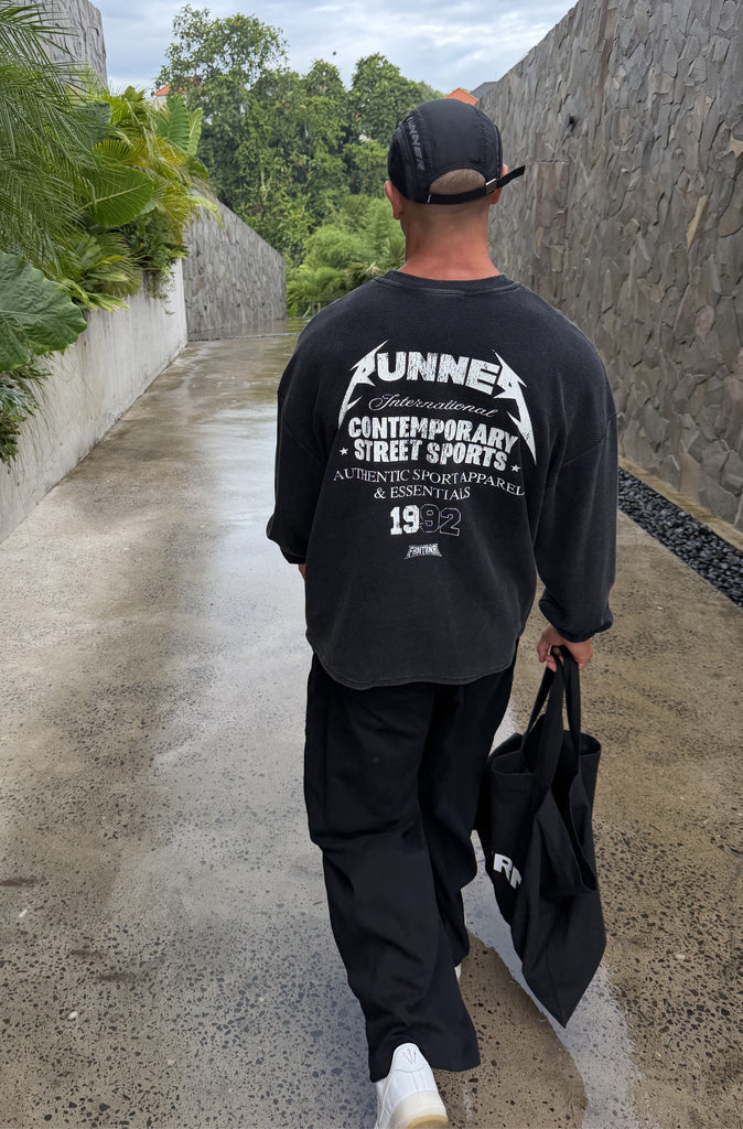 International L/S Waffle Tee Washed Black
