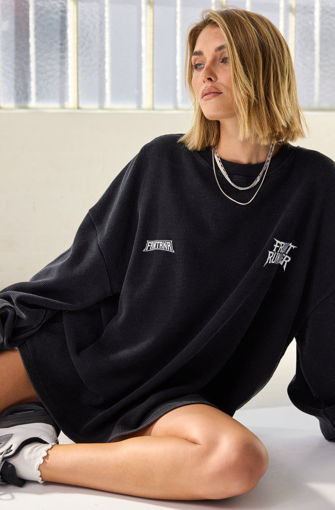 International L/S Waffle Tee Washed Black
