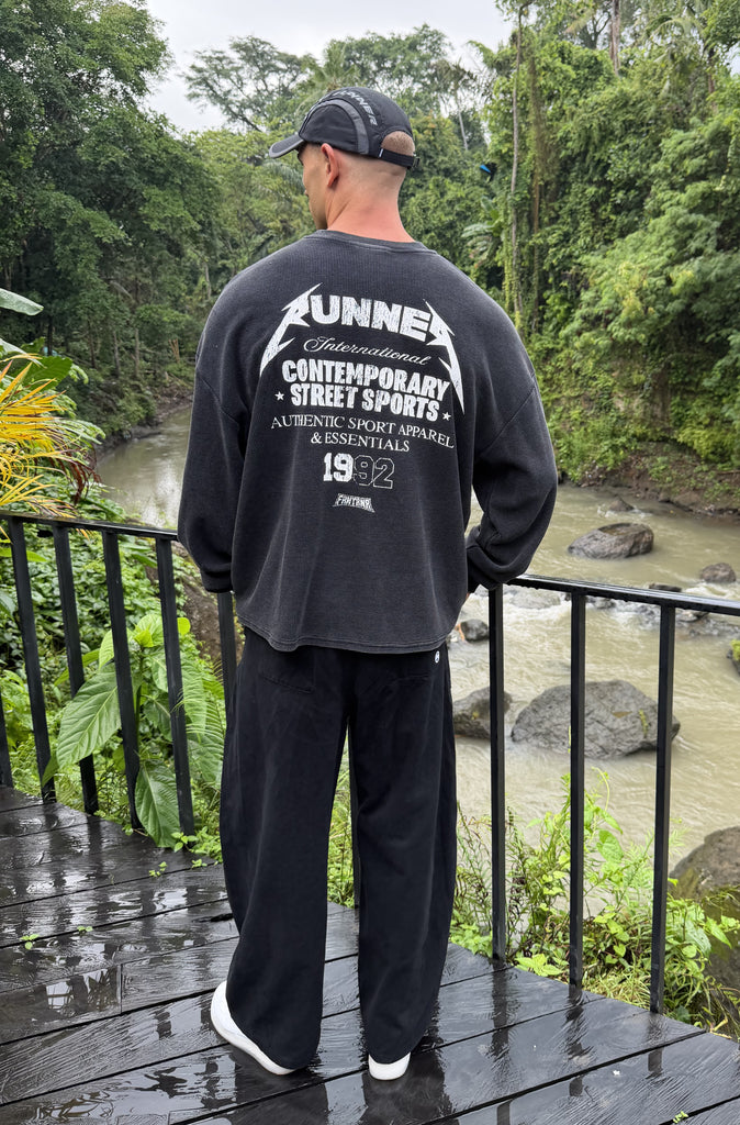 International L/S Waffle Tee Washed Black