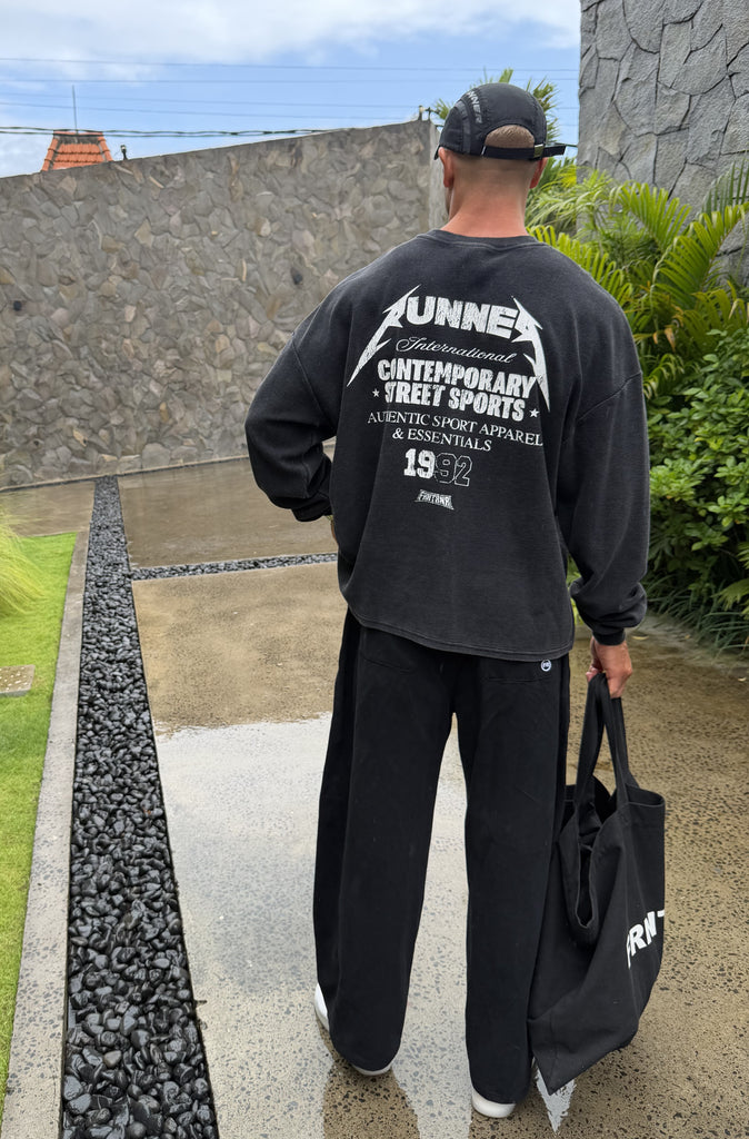 International L/S Waffle Tee Washed Black