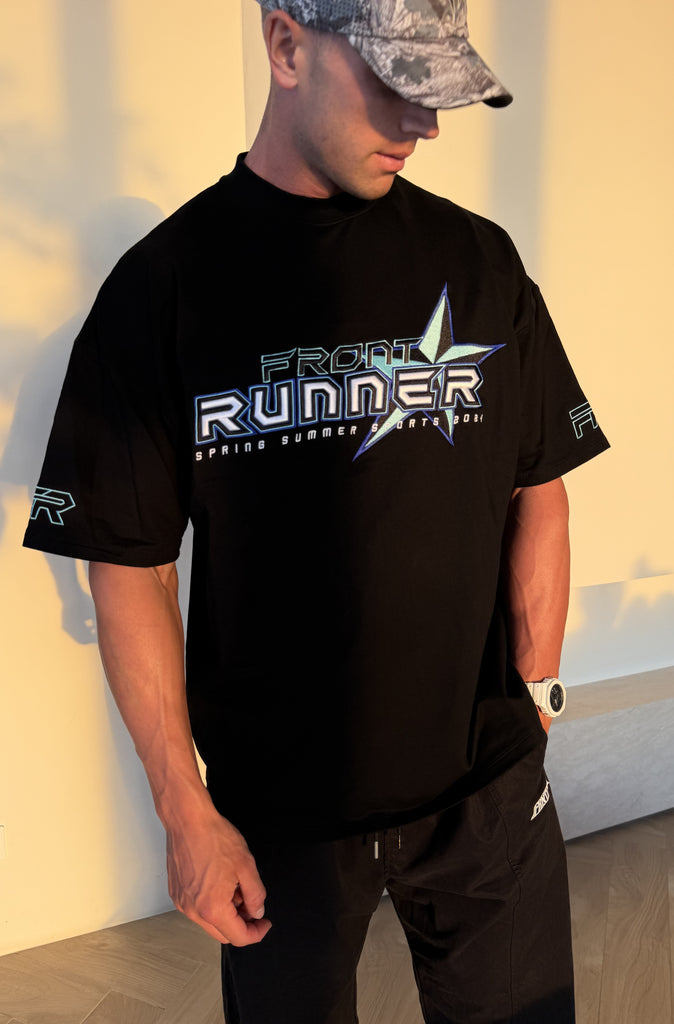 SS Runner Logo Tee Black Aqua