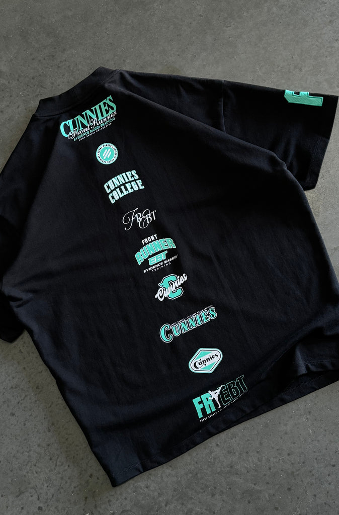 Cunnies Tee with Back Logos - Black & Tiffany