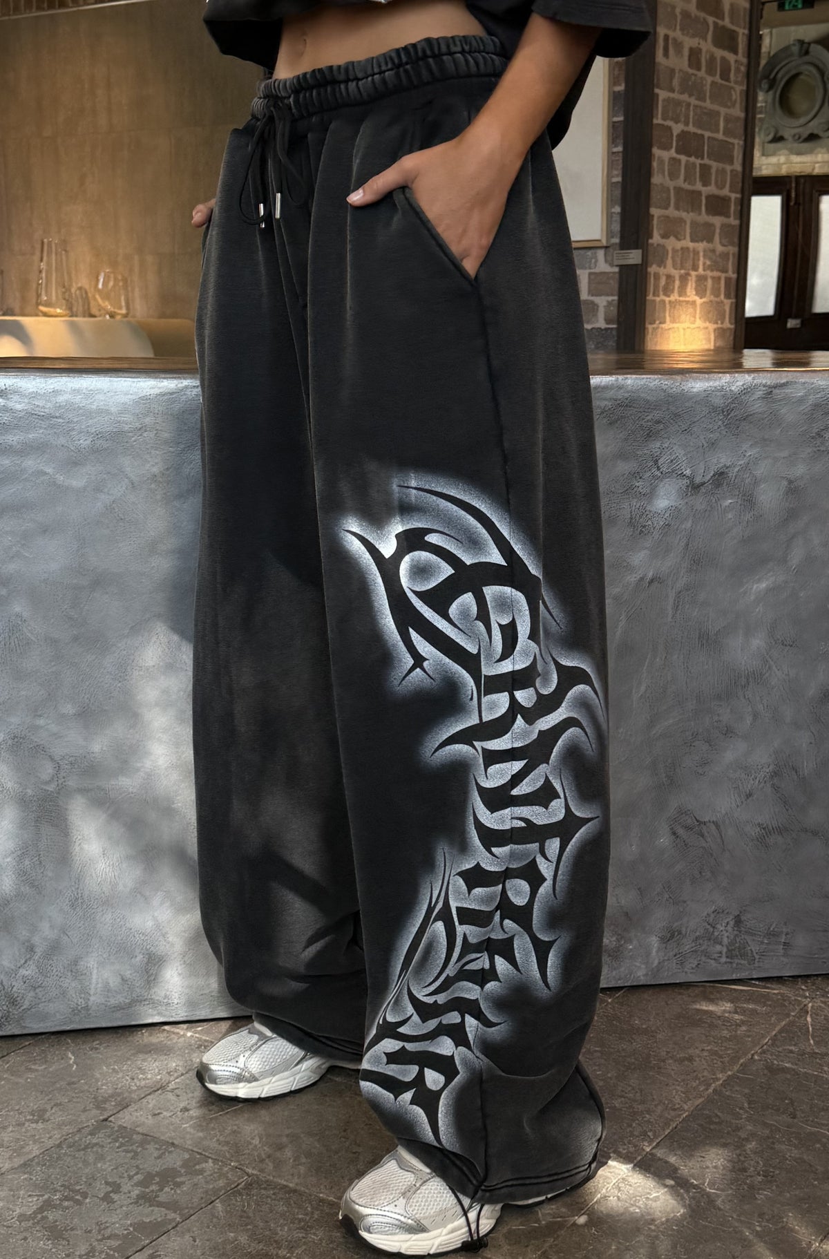 Ashline Barrel Leg Trackpant - Washed Black - Women