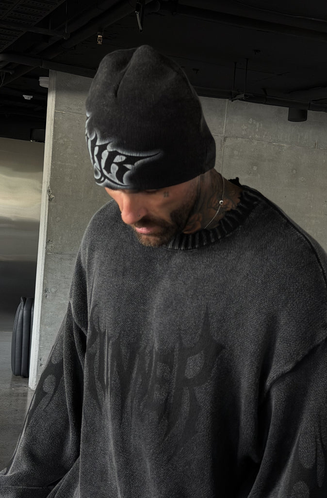 Ashline Skull Beanie - Washed Black