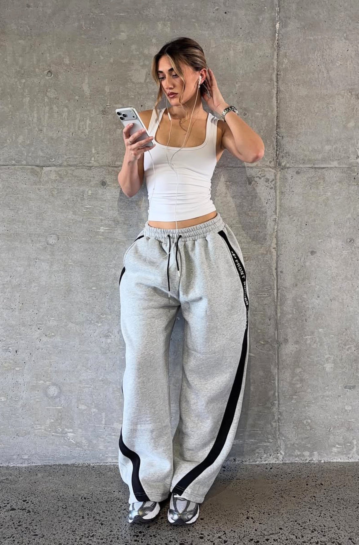FR Sports Stripe Barrel Leg Trackpant Grey Marle [women]