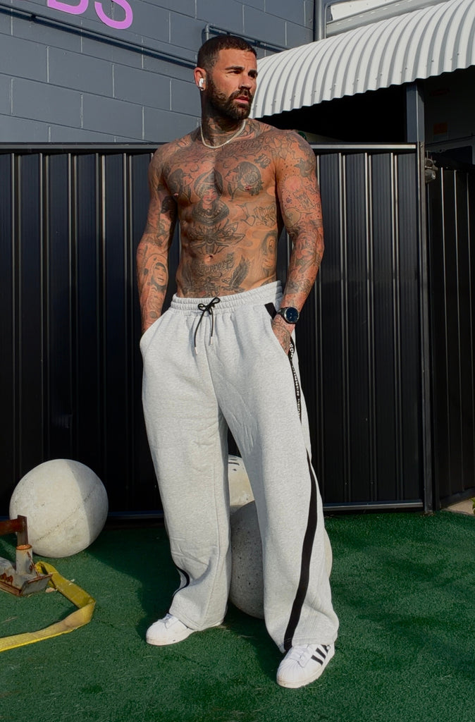 FR Sports Stripe Barrel Leg Trackpant Grey Marle