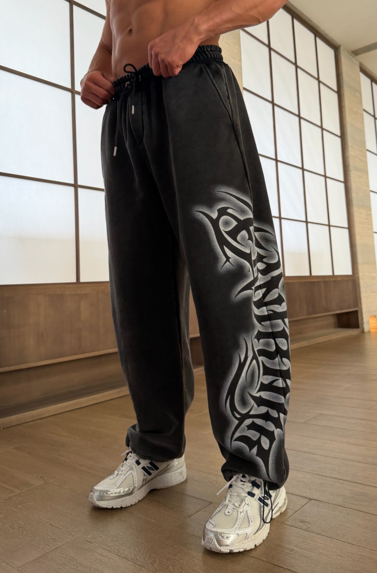 Ashline Barrel Leg Trackpant - Washed Black - Hover