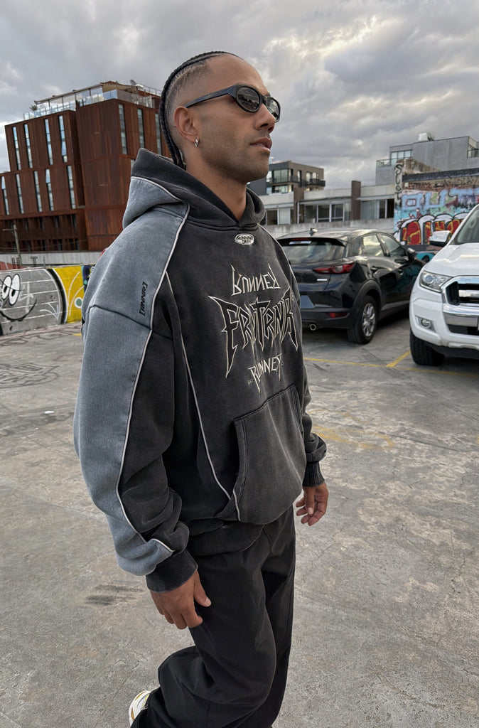 Tagged 2 Tone Hoodie Washed Black