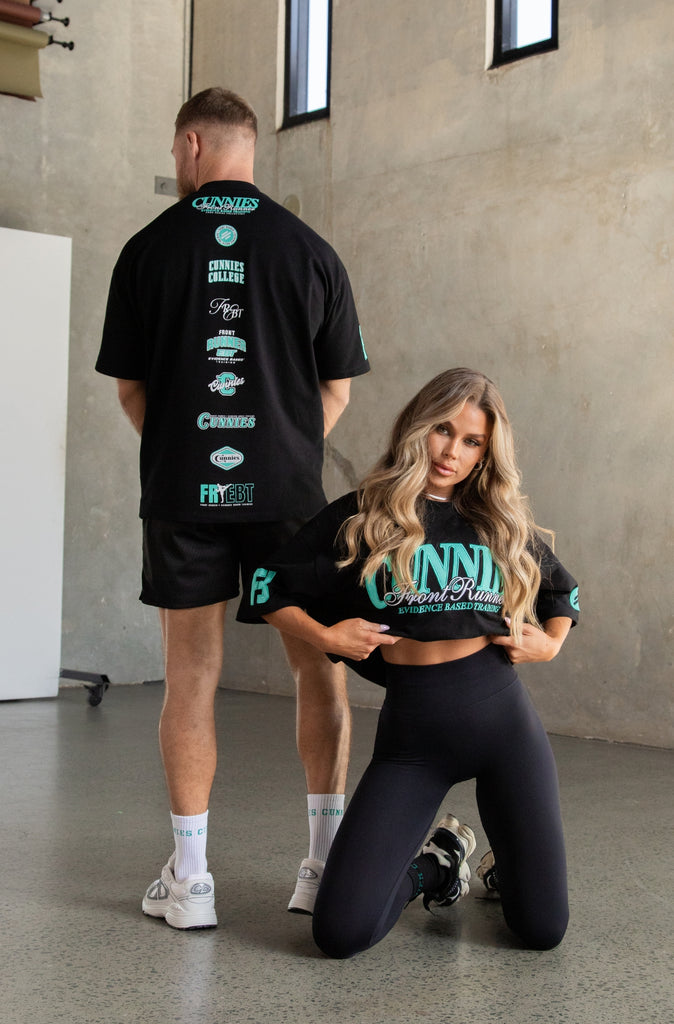 Cunnies Tee with Back Logos - Black & Tiffany