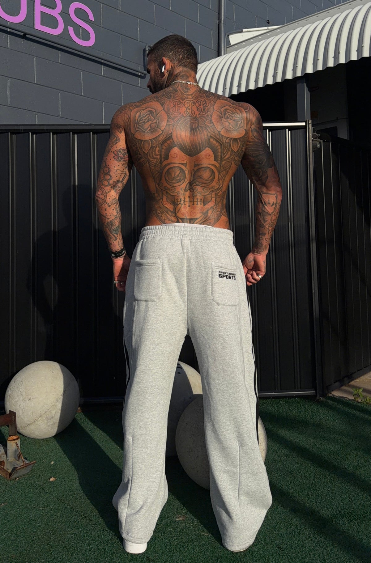 FR Sports Stripe Barrel Leg Trackpant Grey Marle [men]