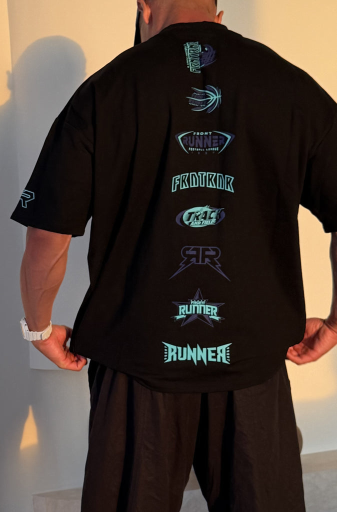 SS Runner Logo Tee Black Aqua