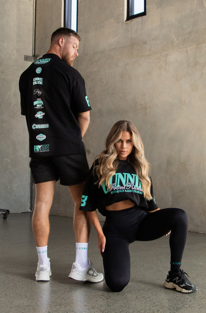 Cunnies Tee with Back Logos - Black & Tiffany