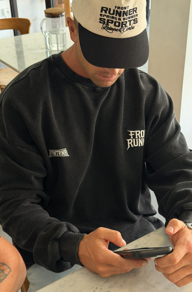 International L/S Waffle Tee Washed Black
