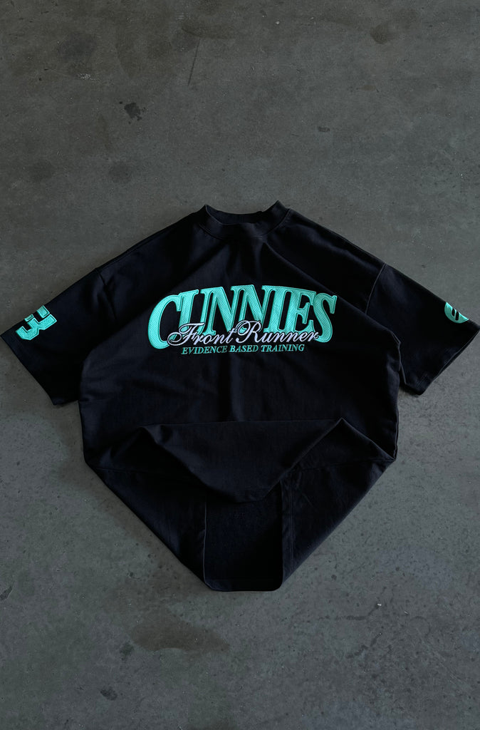 Cunnies Tee with Back Logos - Black & Tiffany