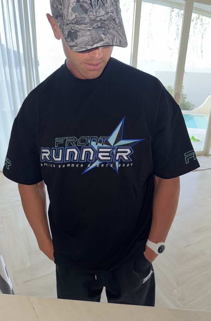 SS Runner Logo Tee Black Aqua
