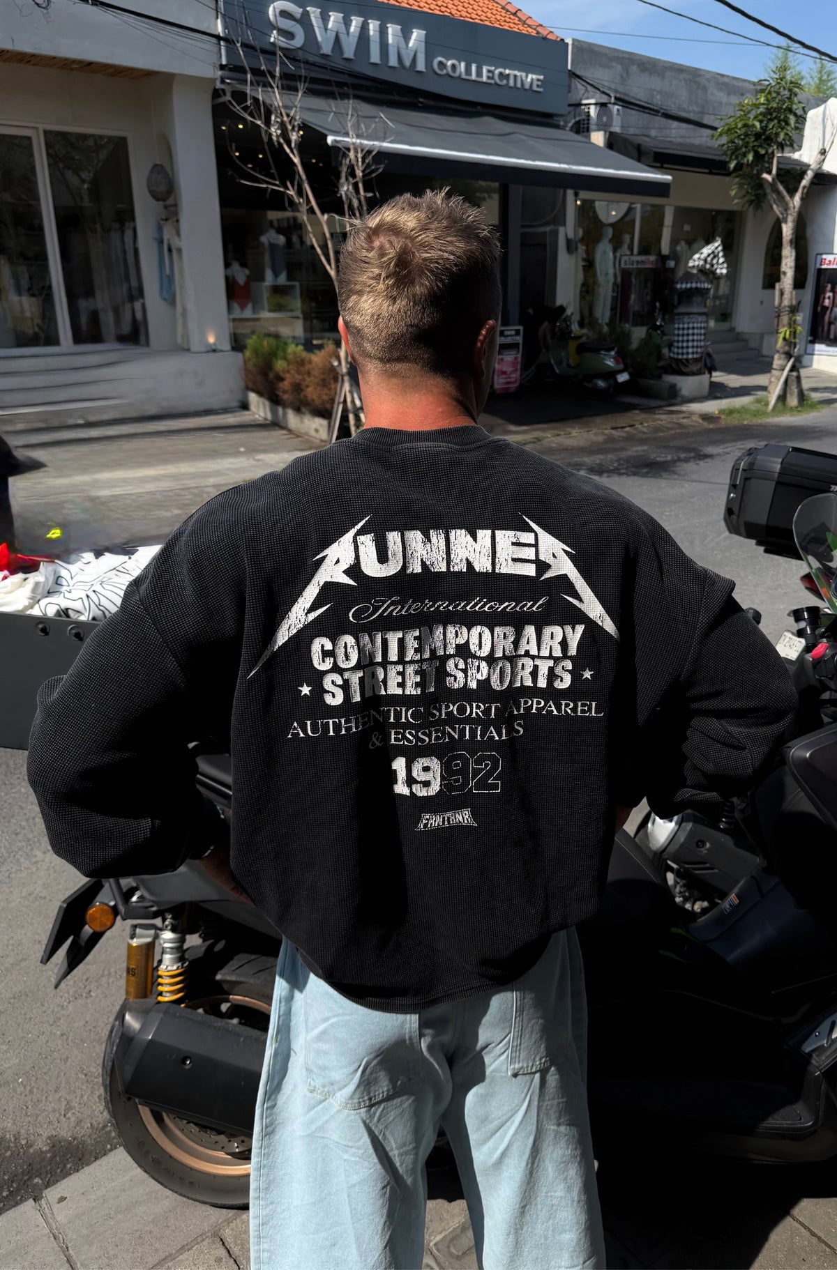 International L/S Waffle Tee Washed Black [men]