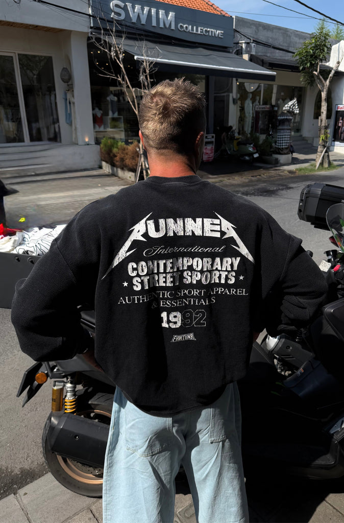 International L/S Waffle Tee Washed Black