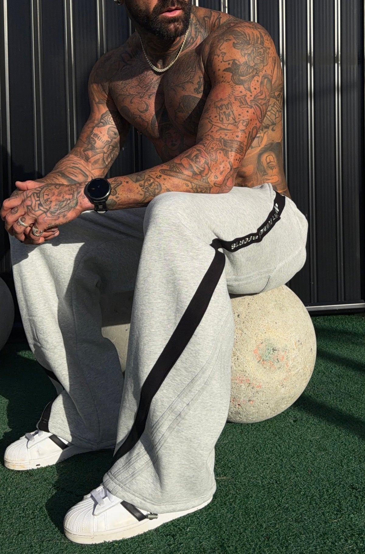 FR Sports Stripe Barrel Leg Trackpant Grey Marle [men]