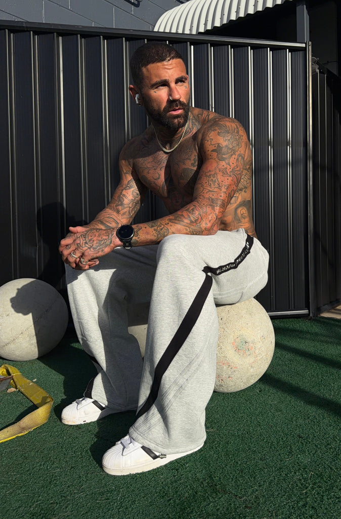 FR Sports Stripe Barrel Leg Trackpant Grey Marle