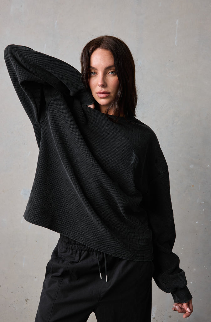 Sandstorm L/S Waffle Tee - Black