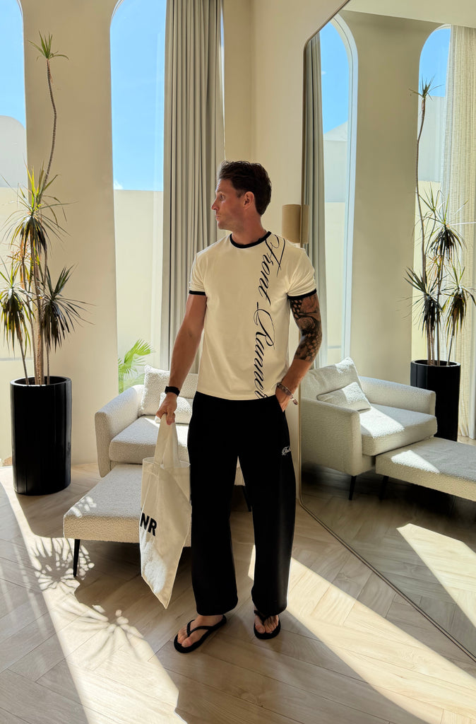 Script Fitted Ringer Tee White