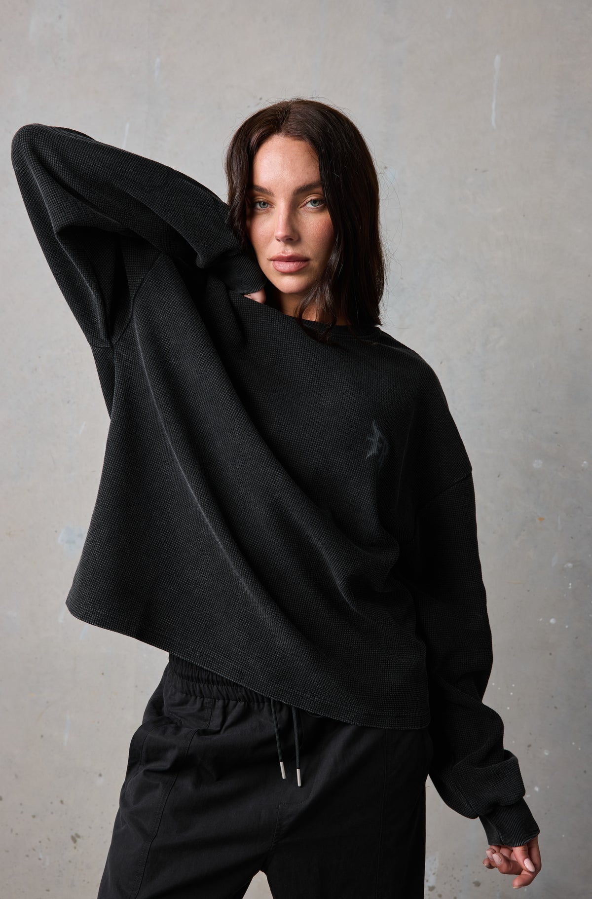Sandstorm L/S Waffle Tee - Black - Women