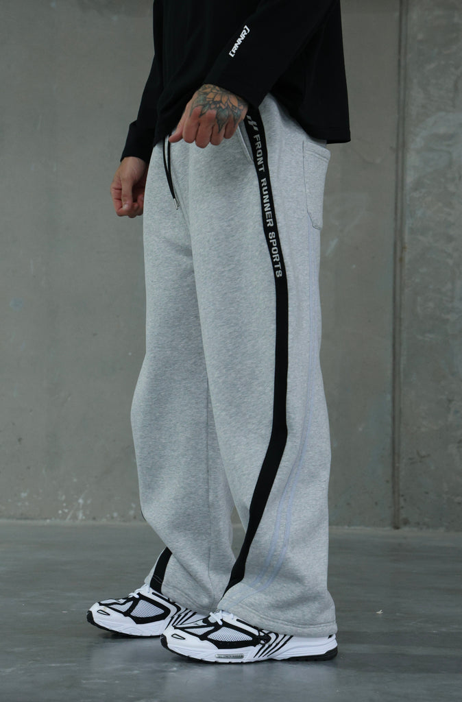 FR Sports Stripe Barrel Leg Trackpant Grey Marle