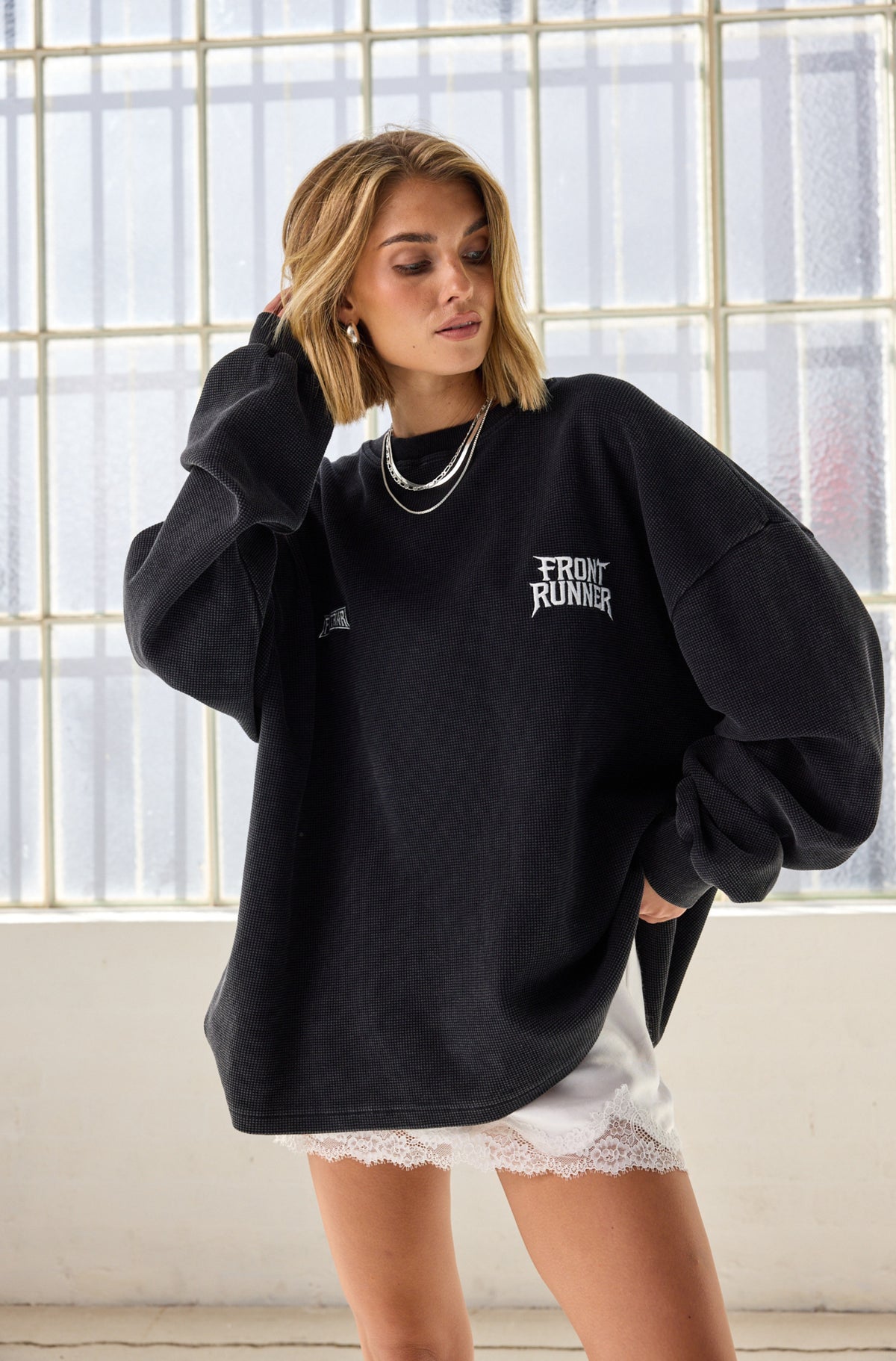 International L/S Waffle Tee Washed Black [women]