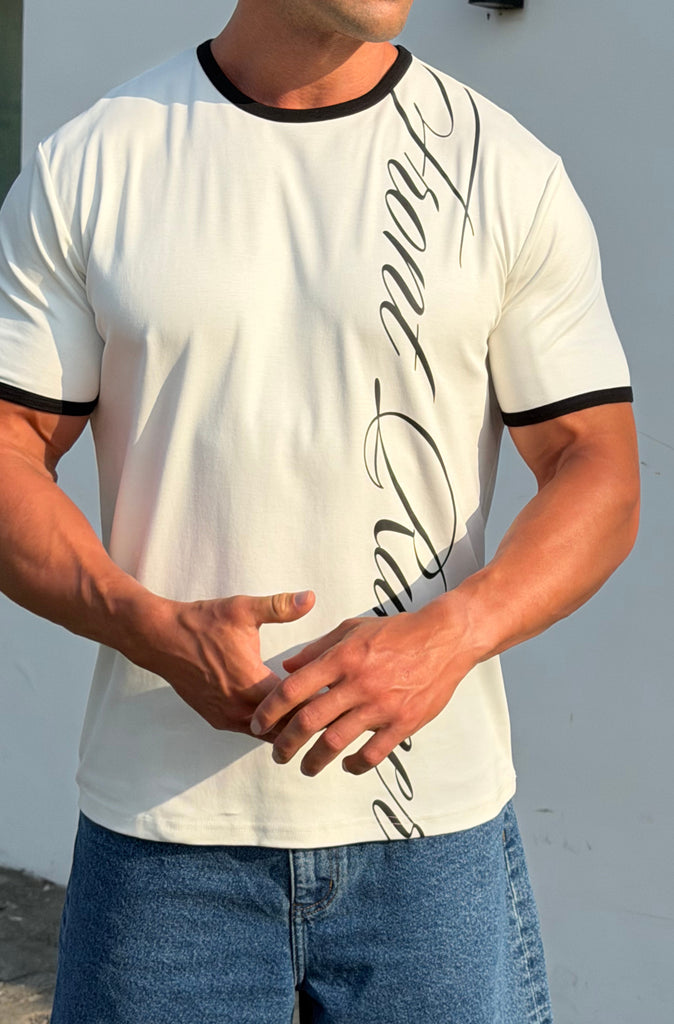Script Fitted Ringer Tee White