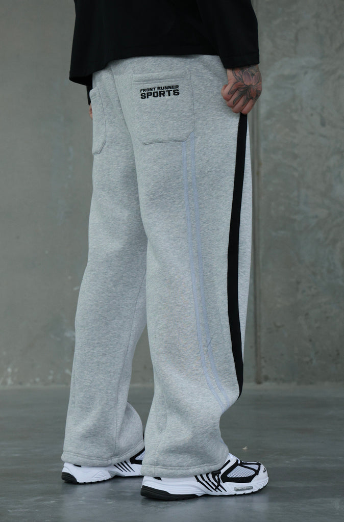 FR Sports Stripe Barrel Leg Trackpant Grey Marle