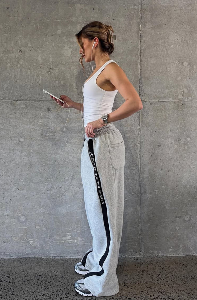 FR Sports Stripe Barrel Leg Trackpant Grey Marle