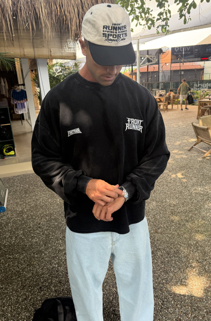 International L/S Waffle Tee Washed Black