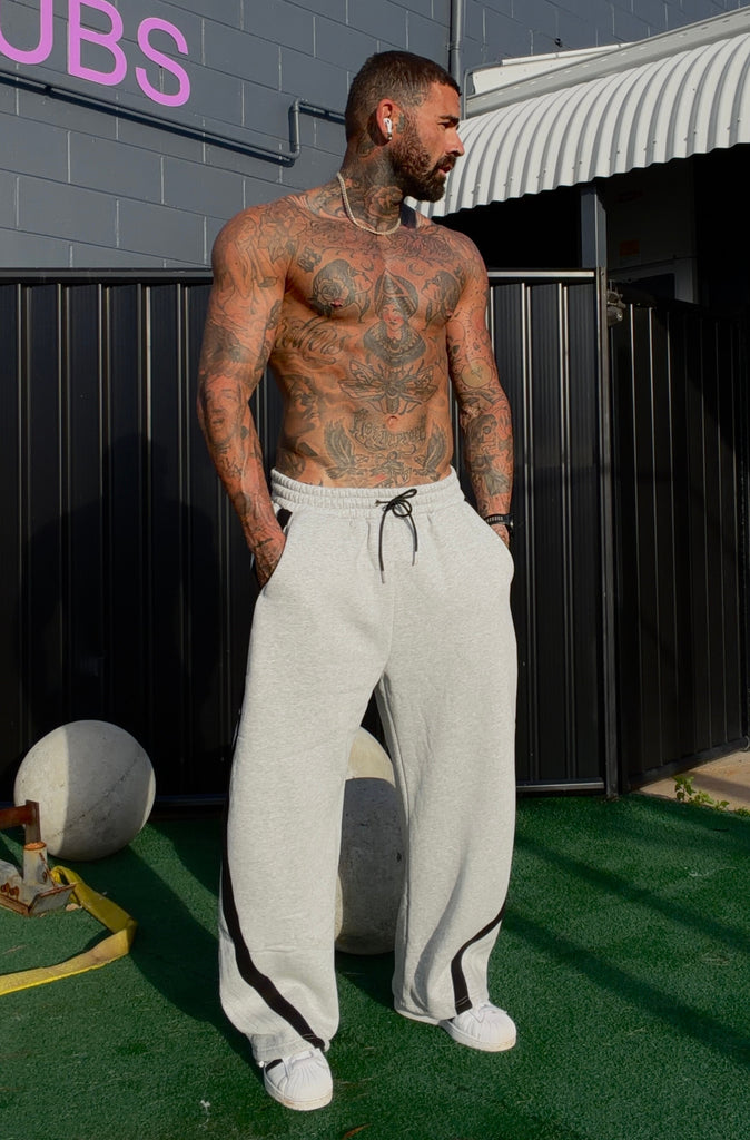 FR Sports Stripe Barrel Leg Trackpant Grey Marle