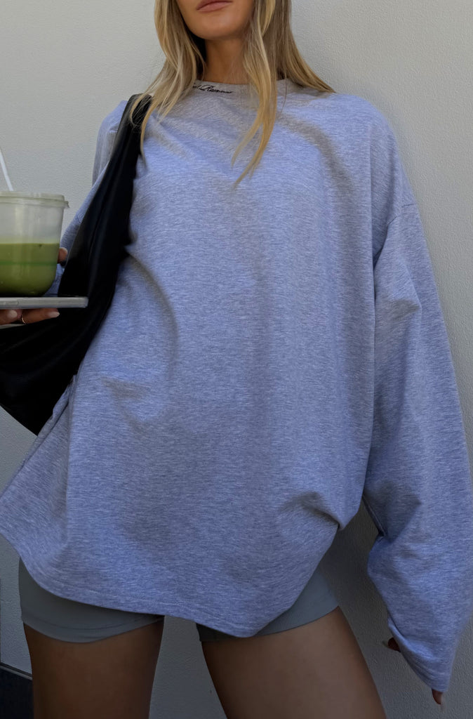 Script L/S Tee Grey Marle