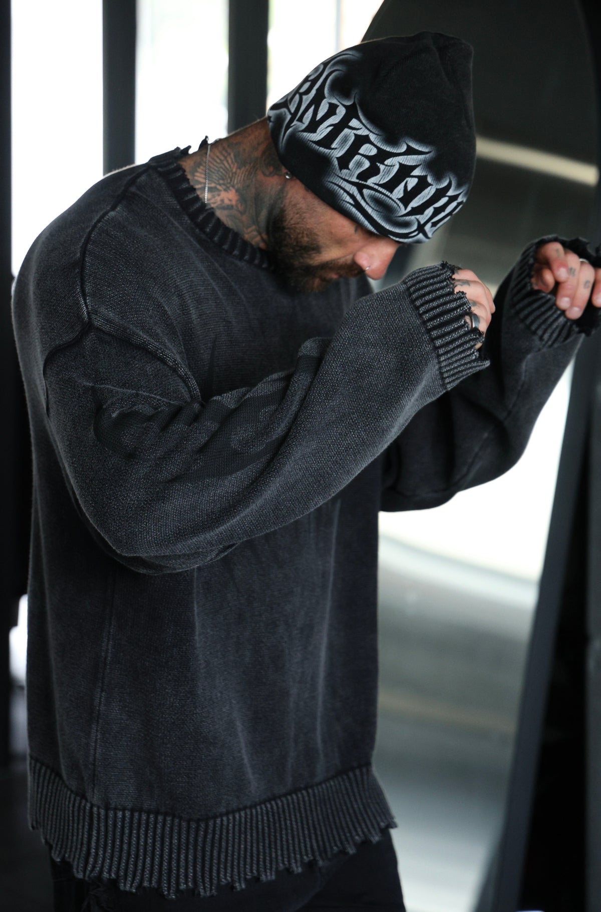 Ashline Skull Beanie Washed Black [men]