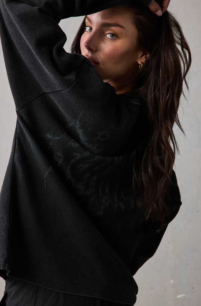 Sandstorm L/S Waffle Tee - Black