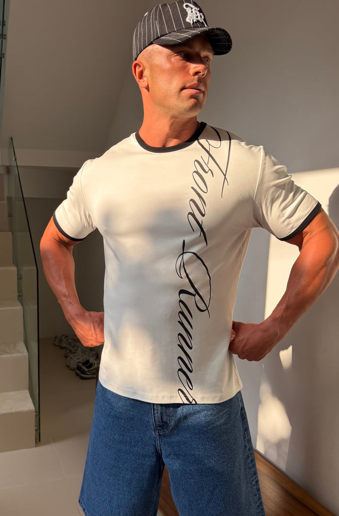 Script Fitted Ringer Tee White