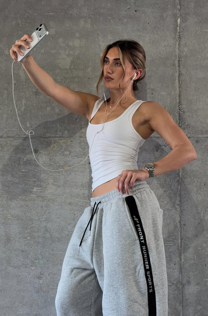 FR Sports Stripe Barrel Leg Trackpant Grey Marle