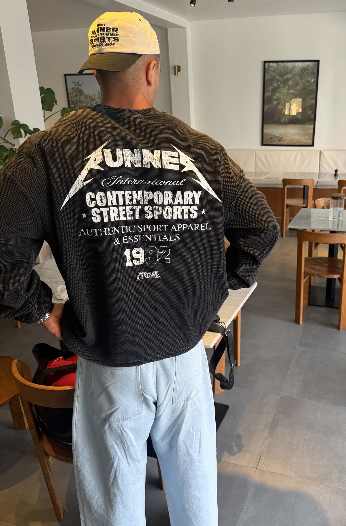 International L/S Waffle Tee Washed Black [men]