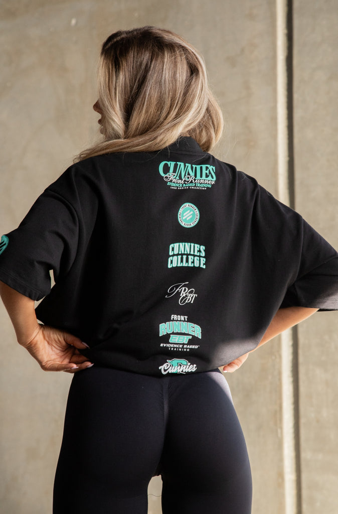 Cunnies Tee with Back Logos - Black & Tiffany