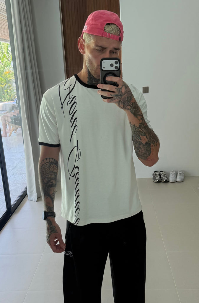 Script Fitted Ringer Tee White