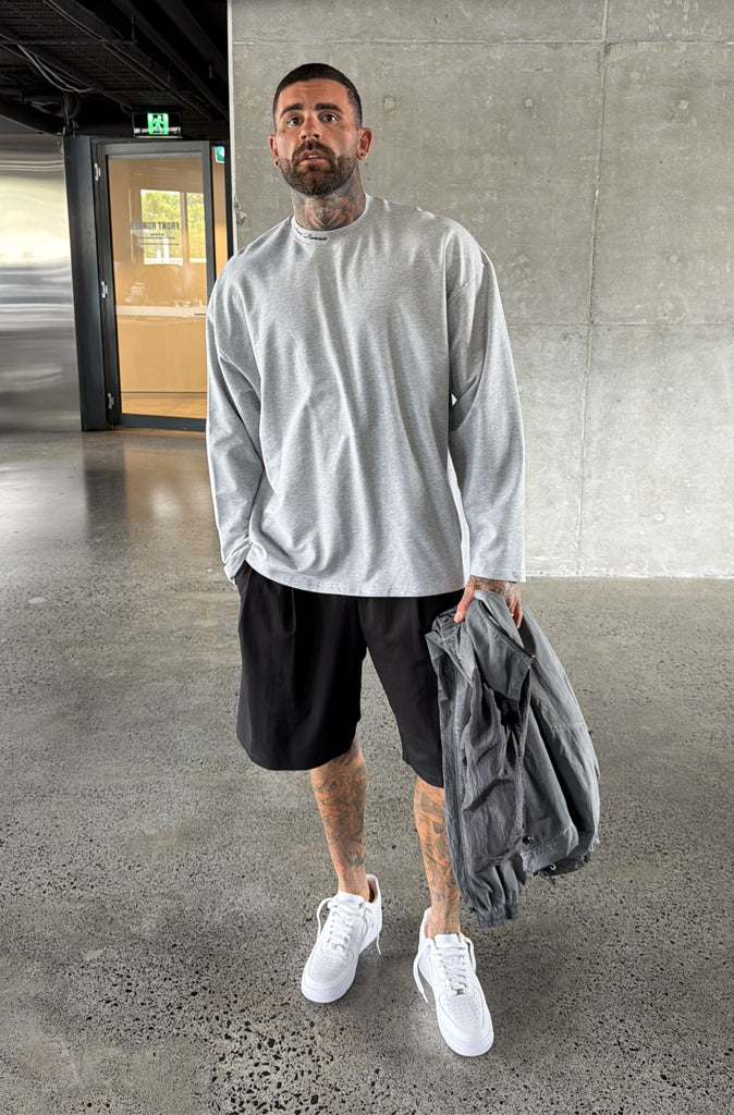 Script L/S Tee Grey Marle